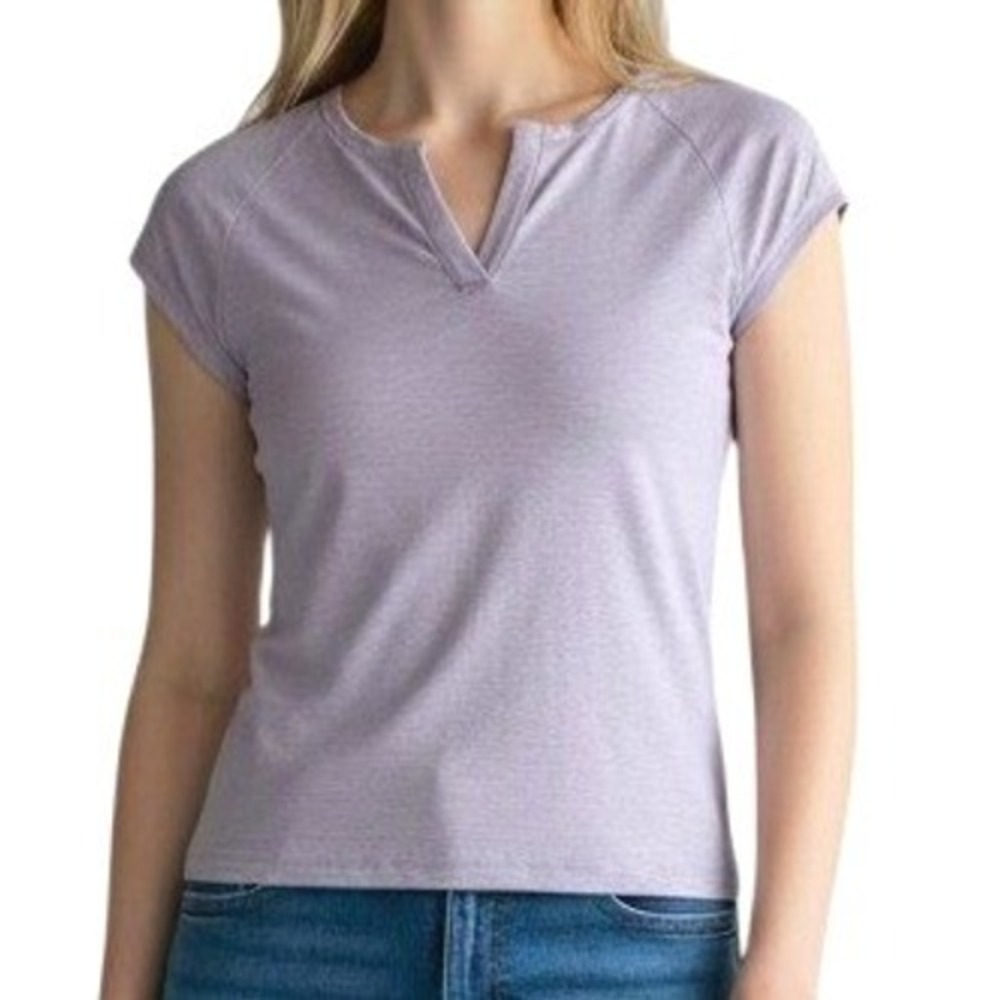 NWT OGL Lavender Split Neck Cap Sleeve Brami‎ Top M Cotton Blend Purple T-Shirt